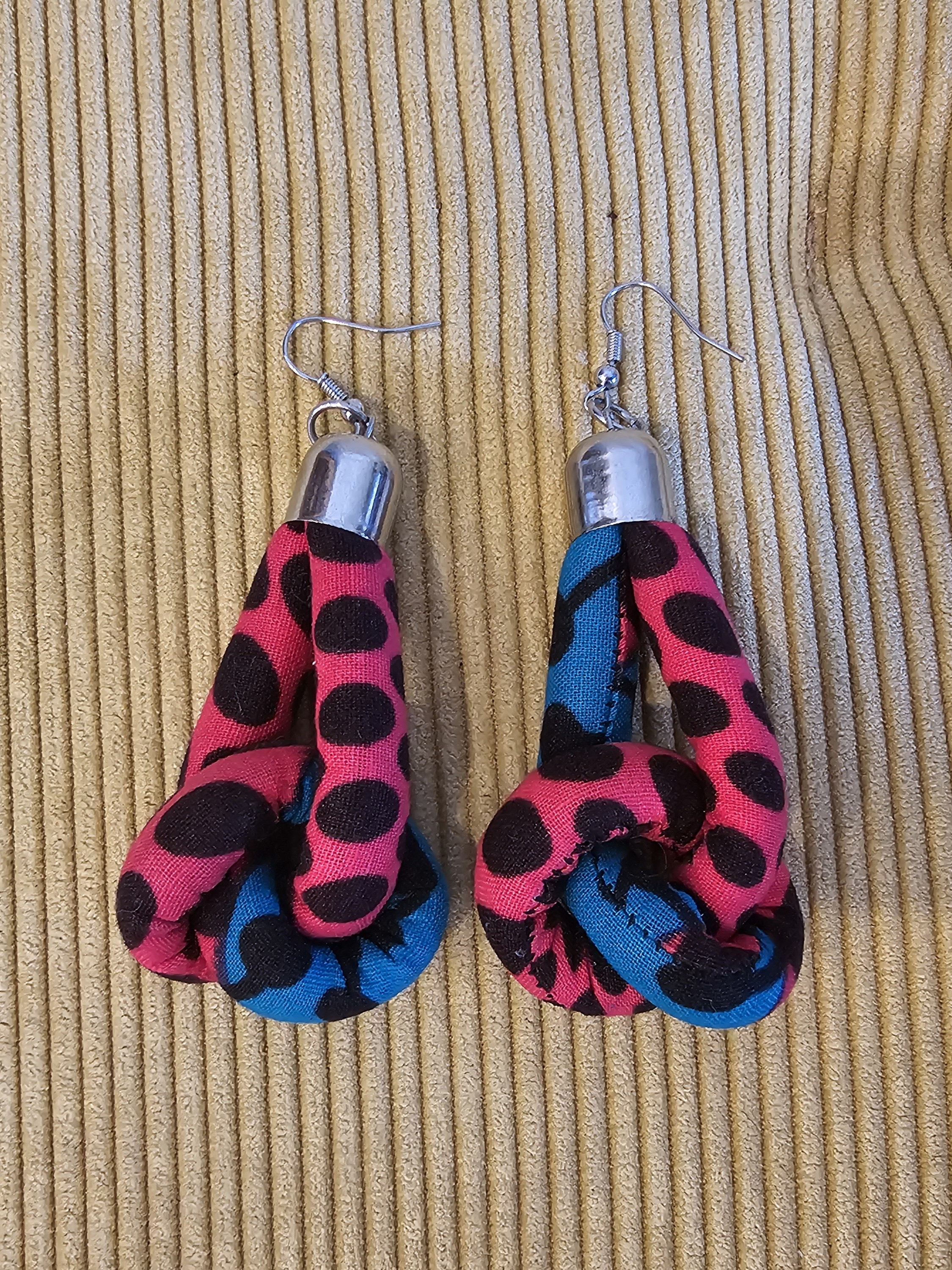 Ankara Print Drop Earrings - Pink & Blue
